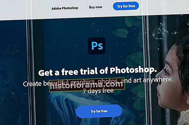Posnetek zaslona spletnega mesta brezplačnega preskusa Photoshop