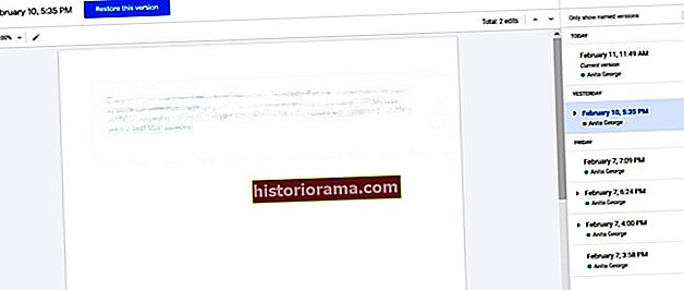 Screenshot historie revizí disku Google