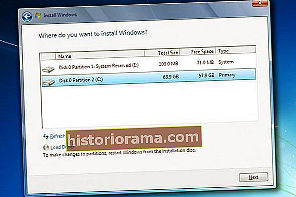 Cilji na particiji diska za Windows 7