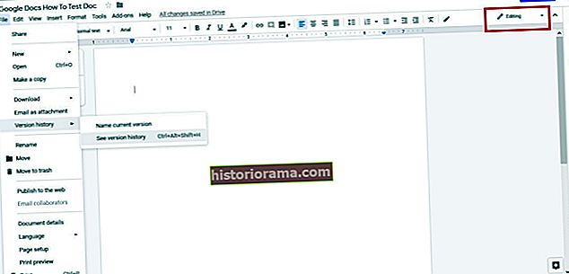 Знімок екрана історії редагування Документів Google