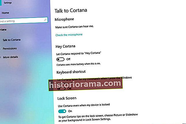 Slika menija z nastavitvami sistema Windows 10 Cortana