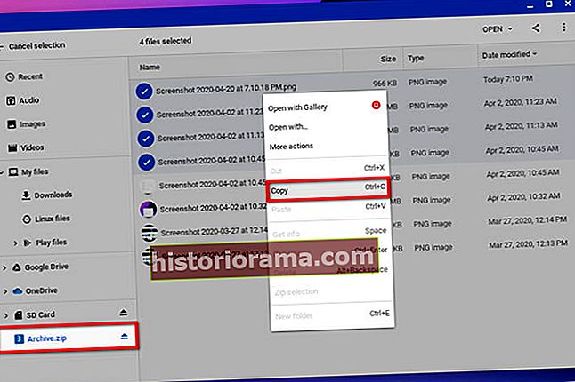 Chrome OS Kopírovať súbory z archívu