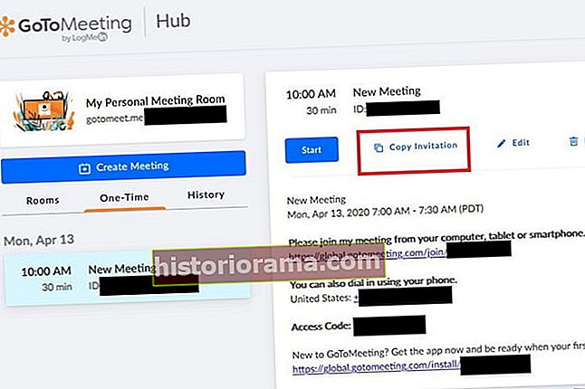 Snímek obrazovky GoToMeeting Copy Invitation