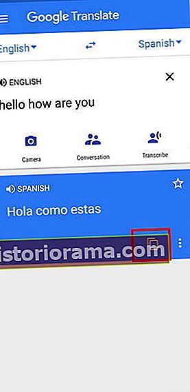 Знімок екрана Google Translate із червоним полі, що виділяє функцію копіювання в буфер обміну