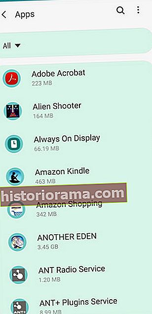 Знімок екрана списку програм для телефонів Android