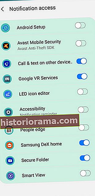 Skærmbillede af Samsung Galaxy S8 Notification Access-indstillinger