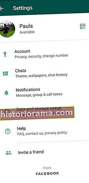 Screenshot WhatsApp zobrazující nabídku nastavení