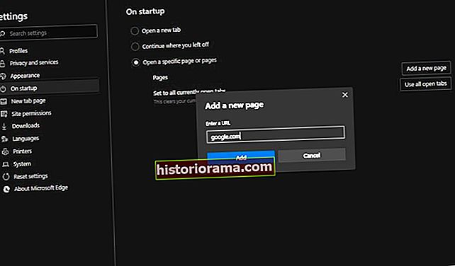 Знімок екрана опції запуску Microsoft Edge On