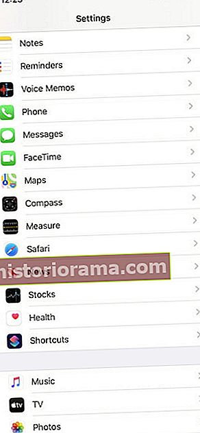 Zaslon iPhone Settings
