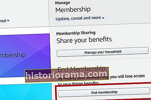 Screenshot tlačítka tlačítka Amazon Prime End Membership