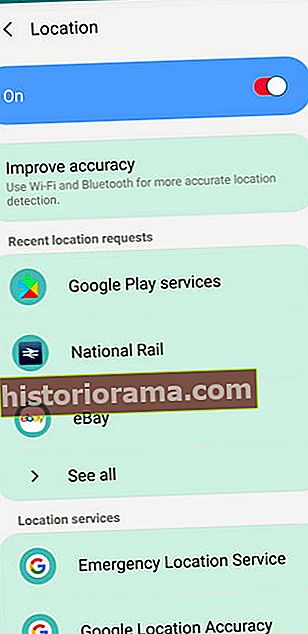 Знімок екрана налаштувань служб розташування телефонів Android