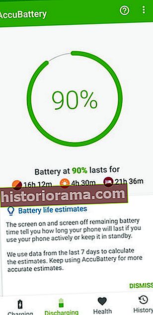 Skærmbillede af batteriets levetid i Accubattery-appen på Android