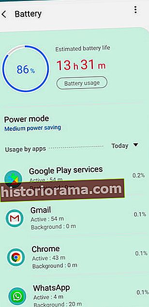 Screenshot režimu úspory baterie telefonu Android