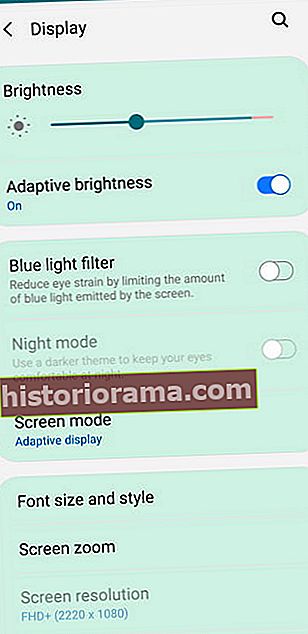 Знімок екрана налаштувань яскравості екрану телефону Android