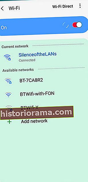 Screenshot dostupných sítí Wi-Fi na telefonu Samsung Galaxy