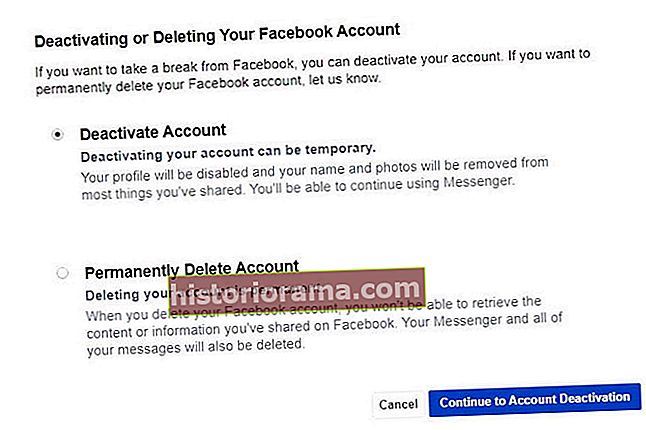 Deaktiviranje računa Facebook