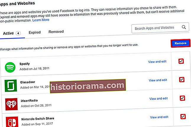 Facebook Odstrani aplikacije in spletna mesta